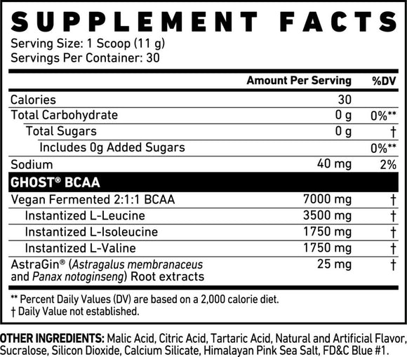 Ghost BCAA Vegan 30 Servings fact