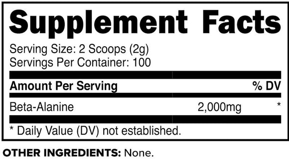 PrimaForce Beta Alanine 200gms 100 servings fact