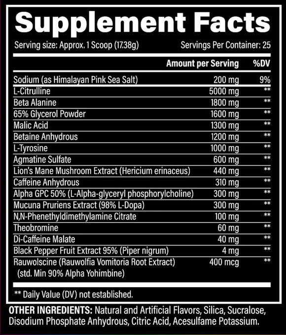 Black Magic BZRK Blackout Pre-Workout facts