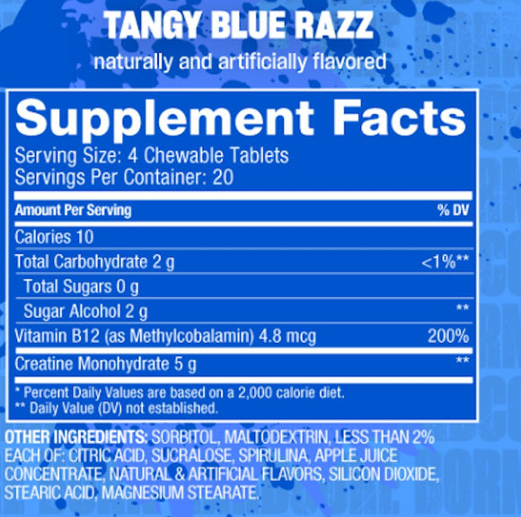 MUTANT Creatine Bytz Tandy Blue Razz Sugar Free Chewable Creatine Tablets