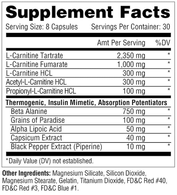 Metabolic Nutrition Carni-10 240 Caps fact