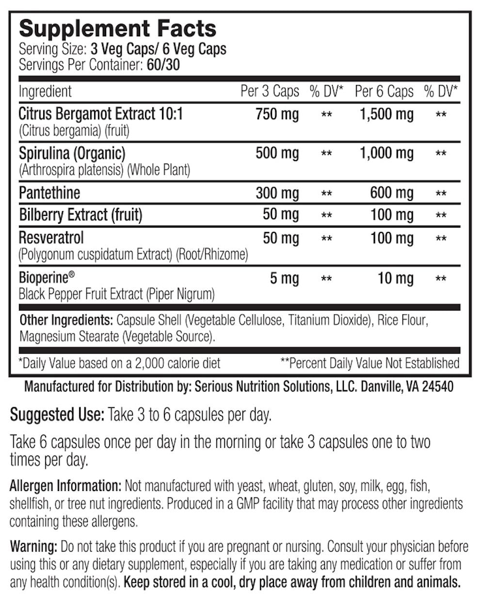 Cholesterol Support XT Serious Nutrition Solutions fact