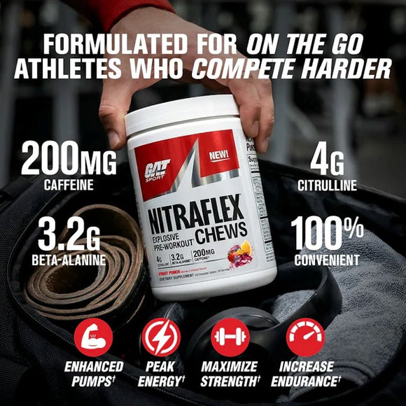 GAT Sport Nitraflex Chews Fast-Acting Pre-Workout banner
