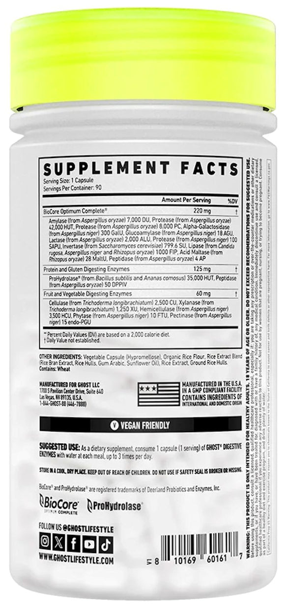 Ghost Basics Digestive Enzymes 90 Veggie Capsules back
