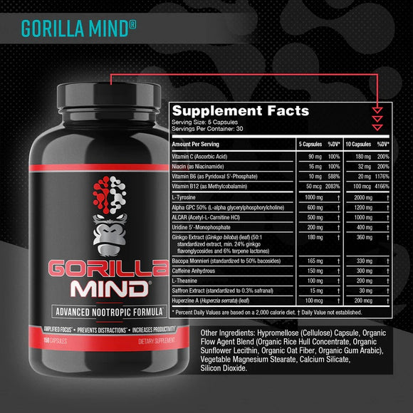 Gorilla Mind, Advanced Nootropic, Stim Based Formula