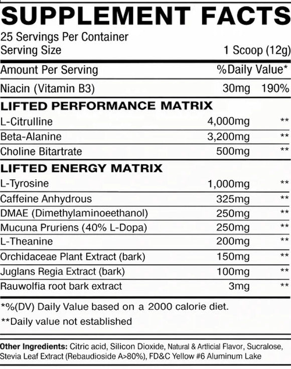 MuscleSport Lifted High Energy & Focus Pre-Workout facst
