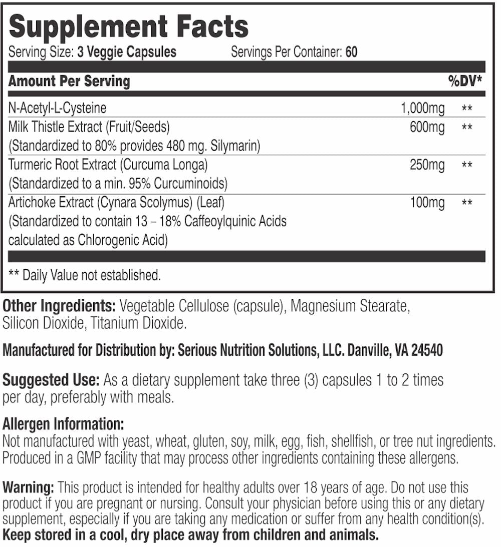 Serious Nutrition Solutions SNS Liver Assists XT facts