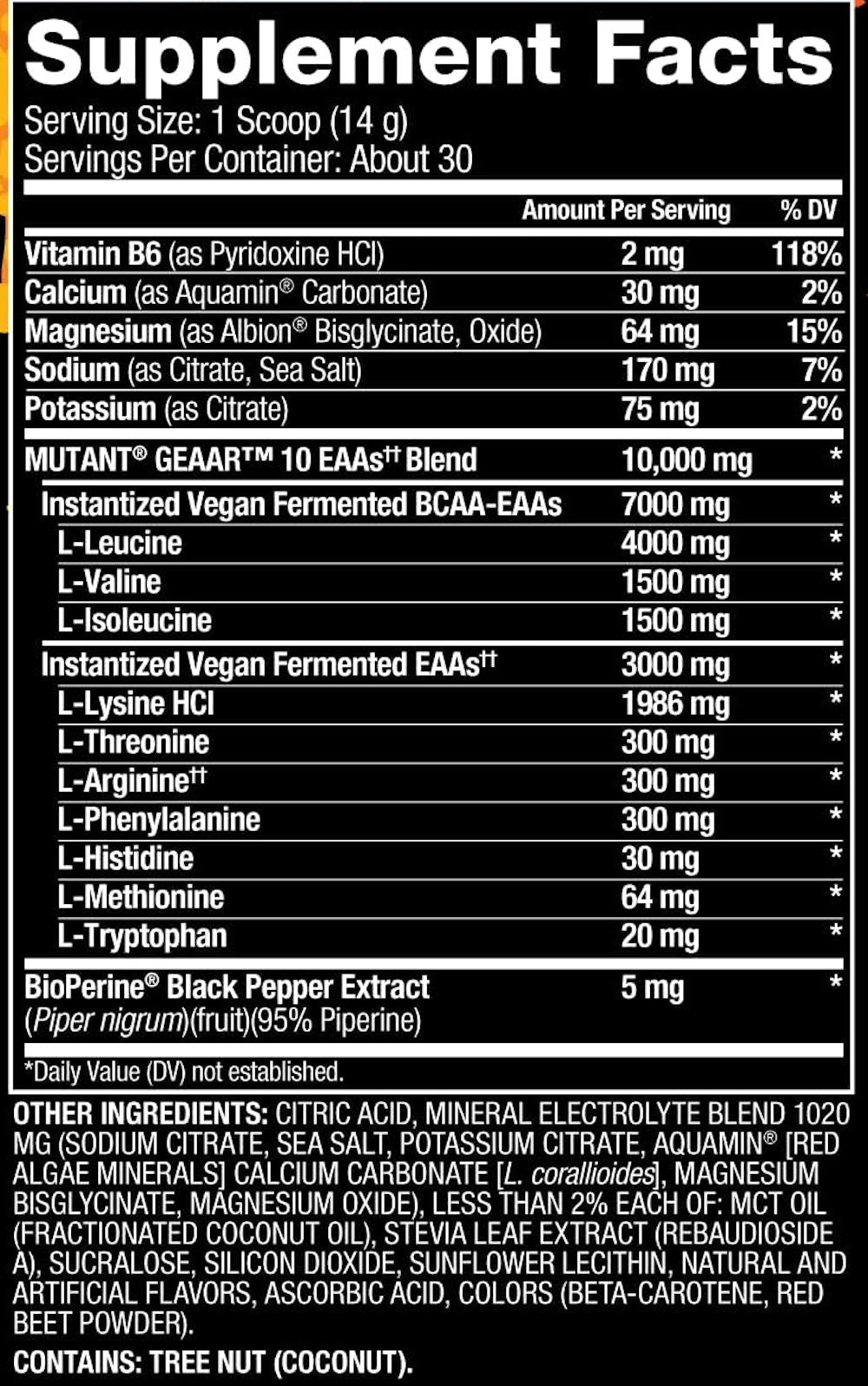 Mutant Nutrition Geaar BCAA fact