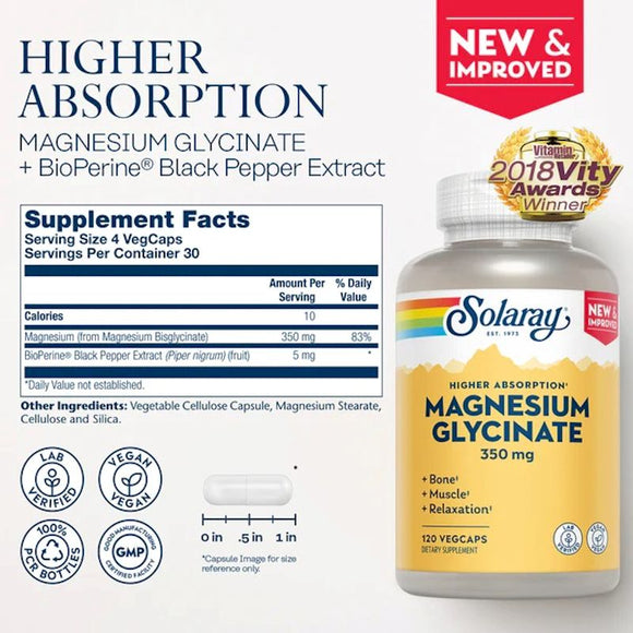 Solaray Magnesium Glycinate 120ct fact banner