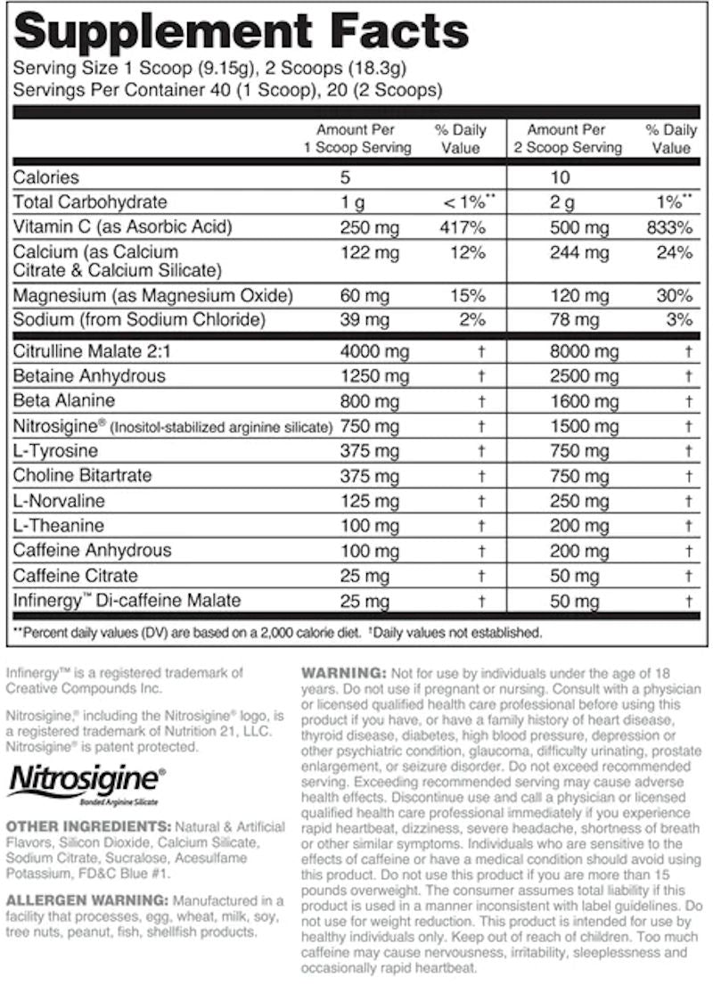 Mr. Fusion Pre-Workout Nutrithority 40 servings facts