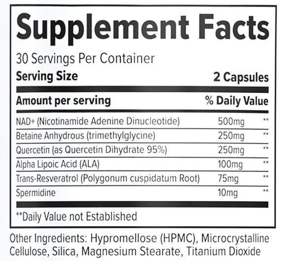 Finaflex NAD+ Cellular Energy &amp; Anti-Aging Power facts