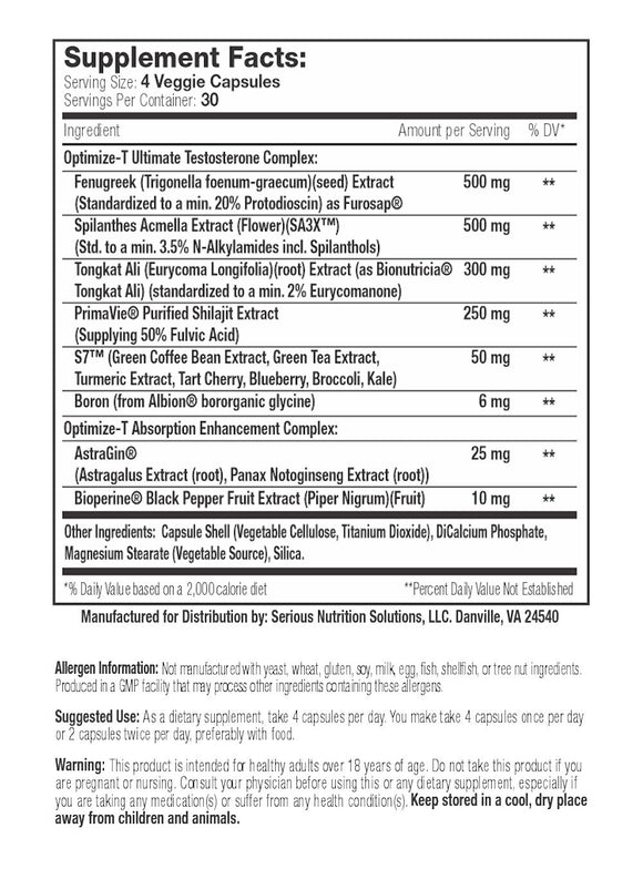 Serious Nutrition Solutions SNS Optimize-T 120 V-Capsules