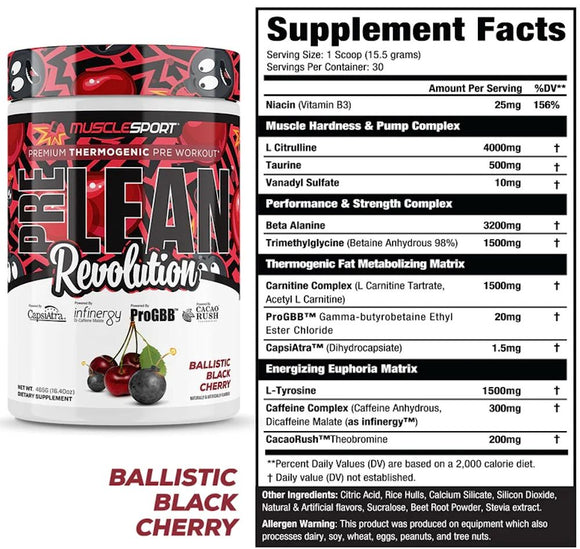 MuscleSport PreLean Revolution, High Stim, Pre-Workout, 30 Servings