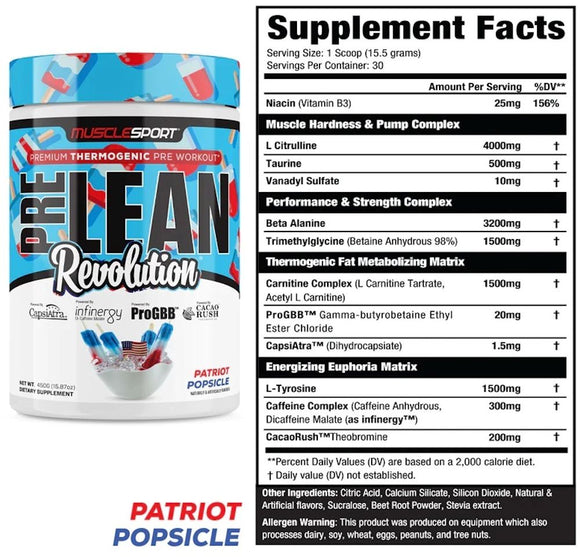 MuscleSport PreLean Revolution, High Stim, Pre-Workout, 30 Servings