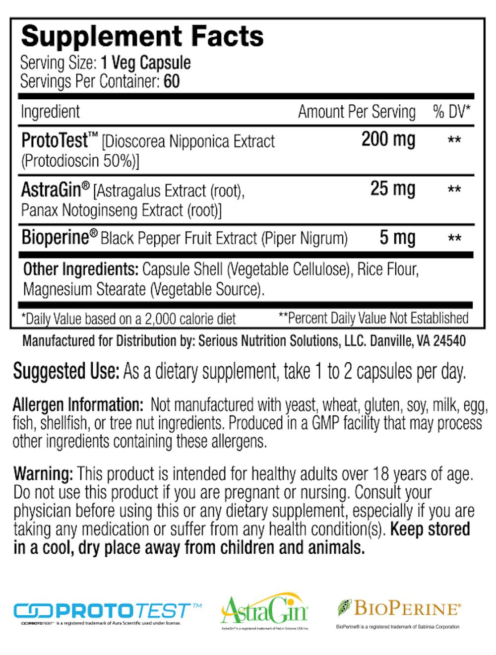 SNS Serious Nutrition Solutions ProtoTest XT facts