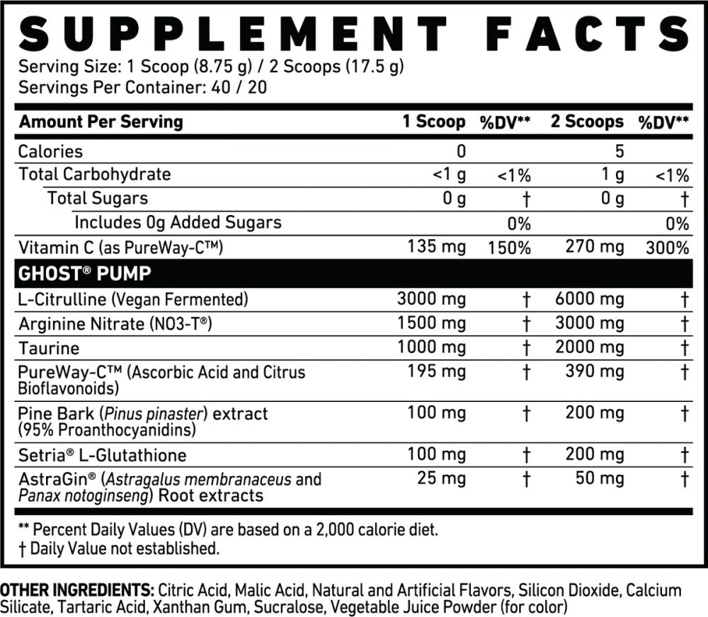 GHOST Pump Pre-Workout Stim-Free fact