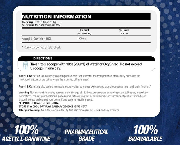 EHPLabs Acetyl-L-Carnitine Unflavored 100 Serving fact