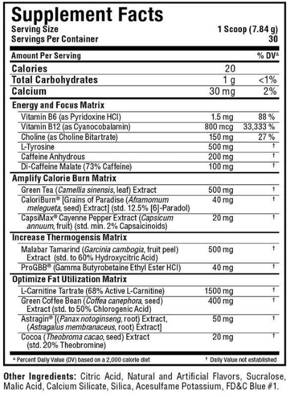 Allmax Rapidcuts Xtreme 30 Servings Fat Burner fact
