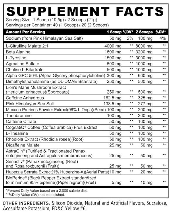 Skull Panda Supplements Pre Workout 40 servings fact
