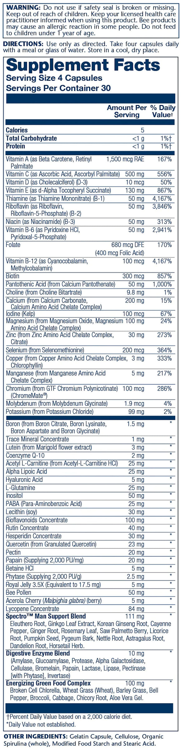 Solaray Spectro Multivitamin Man facts