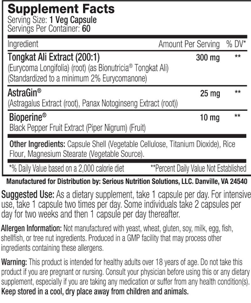 Serious Nutrition Solution SNS Tongkat Ali XT caps facts