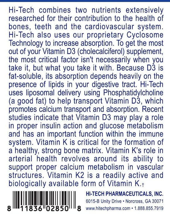 Hi-Tech Pharma Mega Vitamin D3+K2 back
