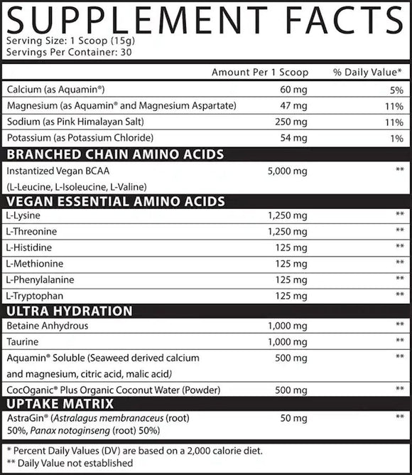 Inspired Nutraceuticals Amino EAA Vegan fact
