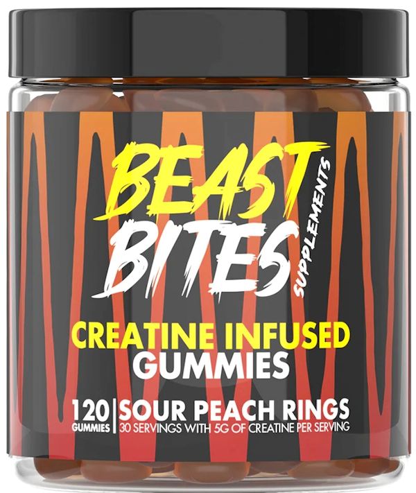 Beast Bites Creatine Gummies Sugar Free 120 ct peach
