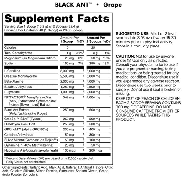 Bucked Up Black Ants Pre-Workout fact
