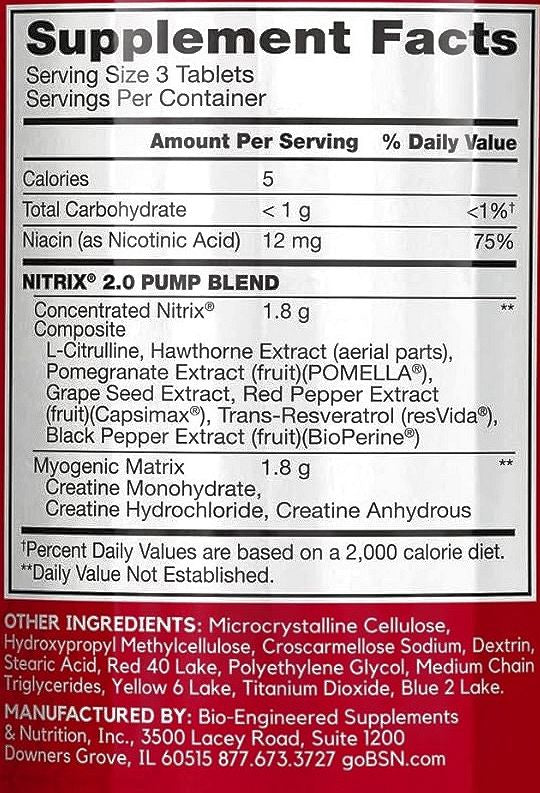 BSN Nitrix 2.0 90 Tabs fact