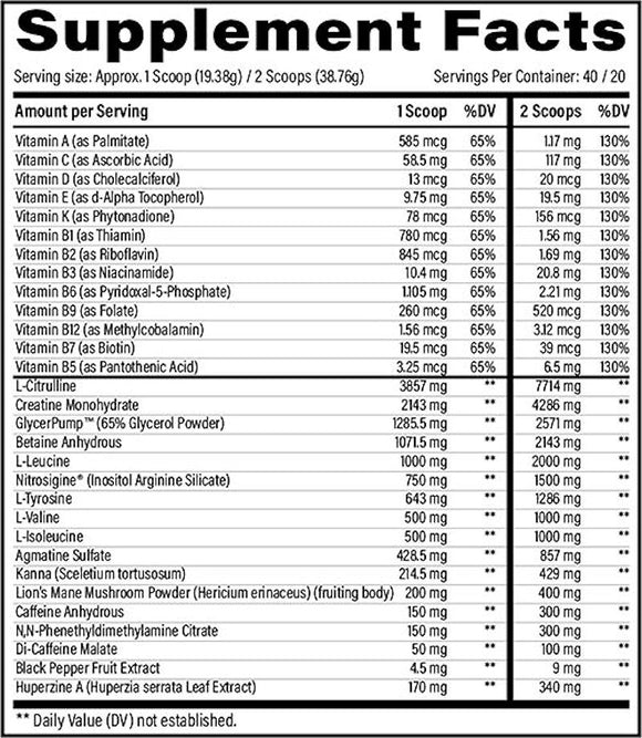 Black Magic Supply BZRK Overdrive High Stim 20 Servings fact