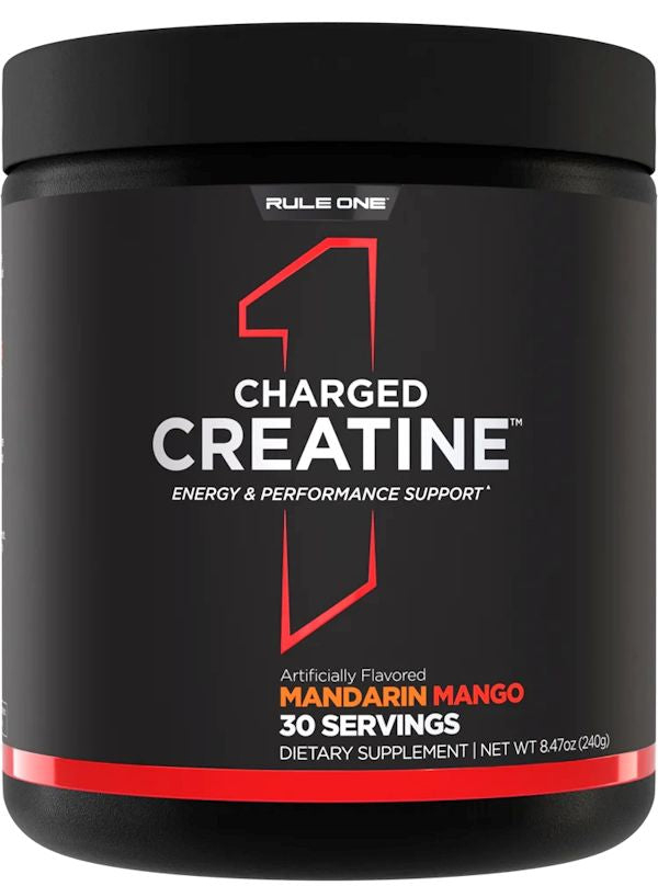 Rule One Charged Creatine Supports Muscle Size & Strength blue