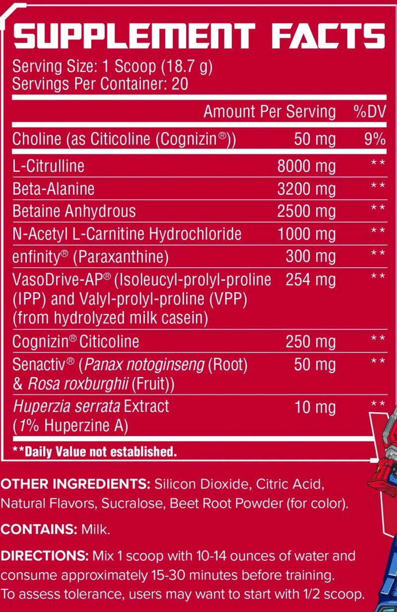 Core Nutritionals Energon Transformers Pre-Workout facts
