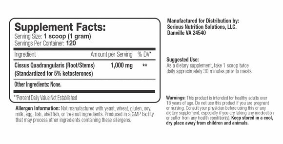 SNS Cissus XT 120 Servings full facts