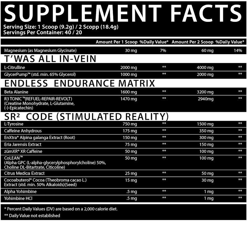 Inspired Nutraceuticals DVST8 Of The Union Pre-Workout fact
