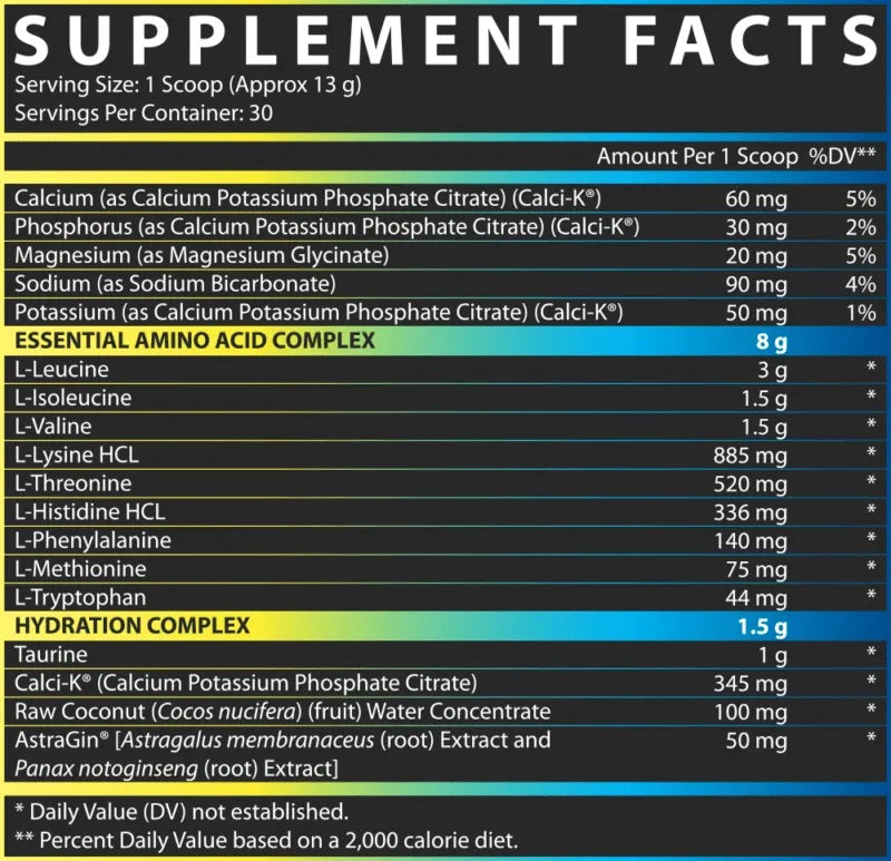 EAA+ Hydration Nutrex Performance and Recovery Fuel facts
