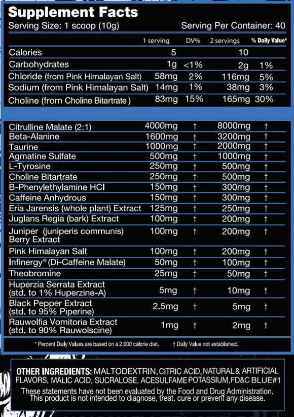 Killer Labz First Degree Pre-Workout 40 Serv facts 