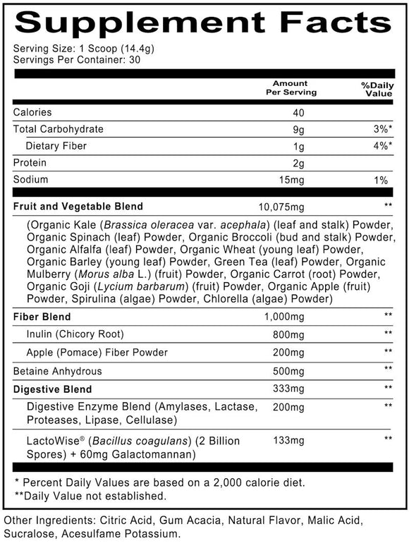 Redcon1 GI Juice Super Greens Blend 30 servings fact