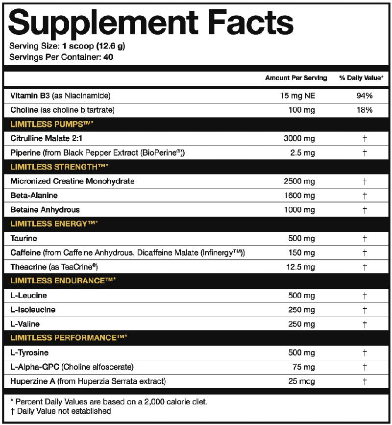 Magnum Nutraceuticals Limitless Pre-Workout 40 Servings fact
