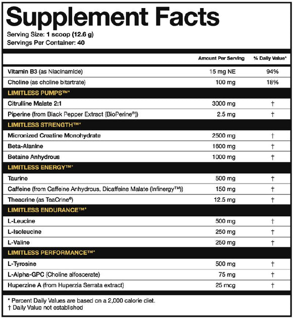 Magnum Nutraceuticals Limitless Pre-Workout 40 Servings fact
