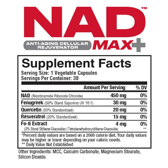 NAD MAX+ Anti-Aging Metabolic Nutrition fact