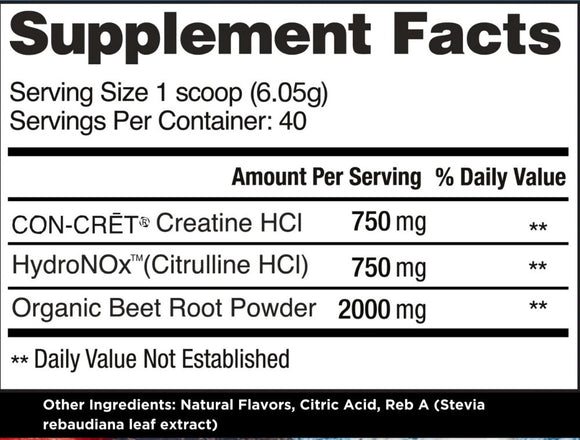 Con-Cret Creatine HCl + Nitric Oxide facts
