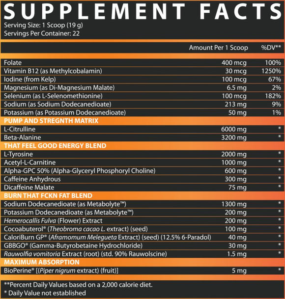 Outlift Burn Nutrex Fat Burning Pre-Workout fact