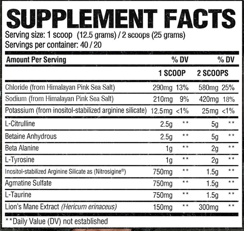 RAW Nutrition Pump Non Stim Pre-Workout 40 servings fact