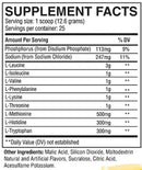 EAA Essential Amino Acids RAW Nutrition fact