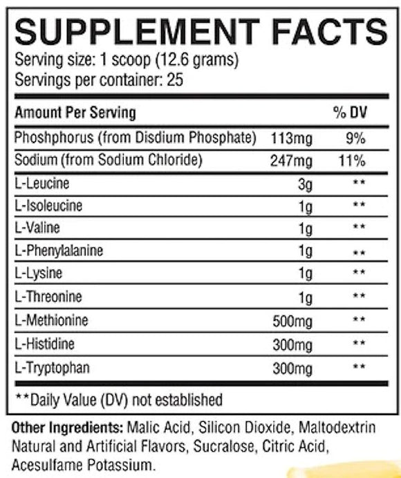 EAA Essential Amino Acids RAW Nutrition fact