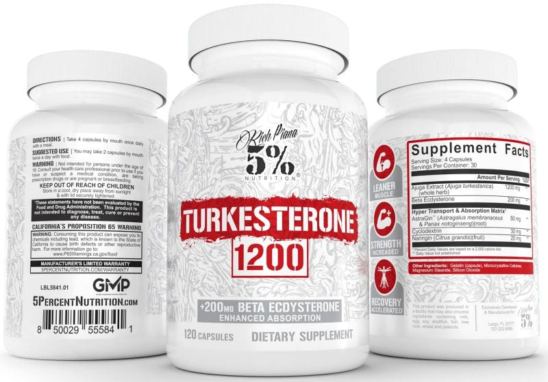 5% Nutrition Turkesterone 1200 test boosters bottle