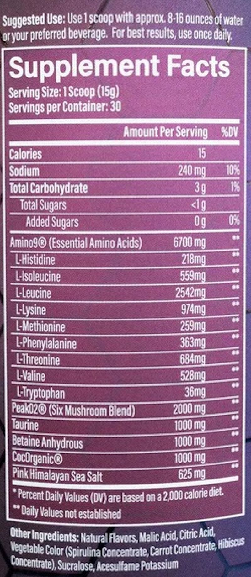 White Lion Labs AMINO berry fact