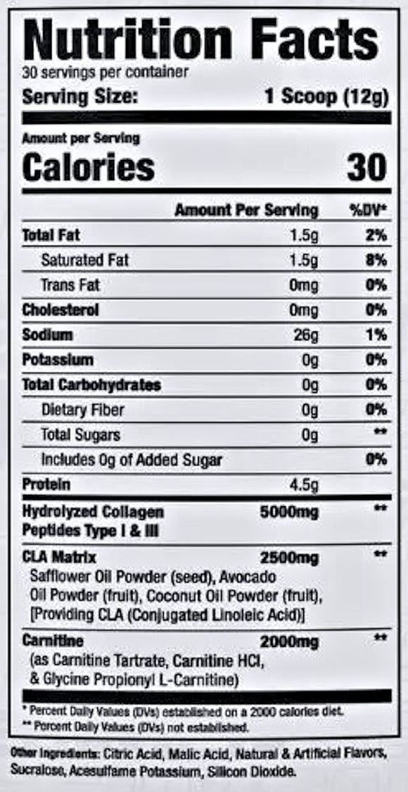 Alpha Prime Supplements C3 Collagen Carnitine+CLA fact