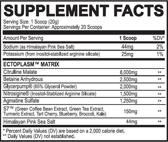 Black Magic Supps Ecto Plasm Non-Stim Pre-Workout 20 Servings fact